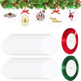 Porte-clés 52pcs acrylique ornement de Noël blanc avec trou disque transparent transparent bricolage étiquettes de vacances décoration