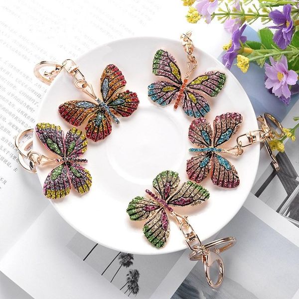 Llaveros 5 colores Opcional Mariposa Colgante Llavero Aleación Premium Cubic Zirconia Llavero Bolsa Ornamento Multiusos Joyas Regalos