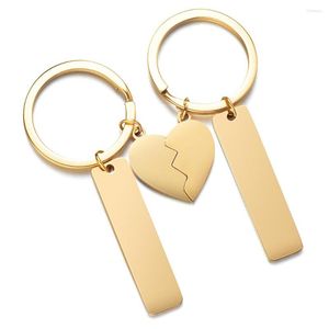 Porte-clés 5 paires de puzzle coeur brisé porte-clés vierge pour graver en acier inoxydable métal couleur or couple amour porte-clés cadeau