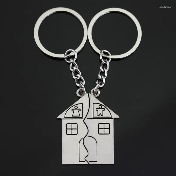 Porte-clés 5 paires Couple Métal Porte-clés Maison Forme Porte-clés Amoureux Amour Chaîne Souvenirs Saint Valentin Cadeaux Créatifs En Gros