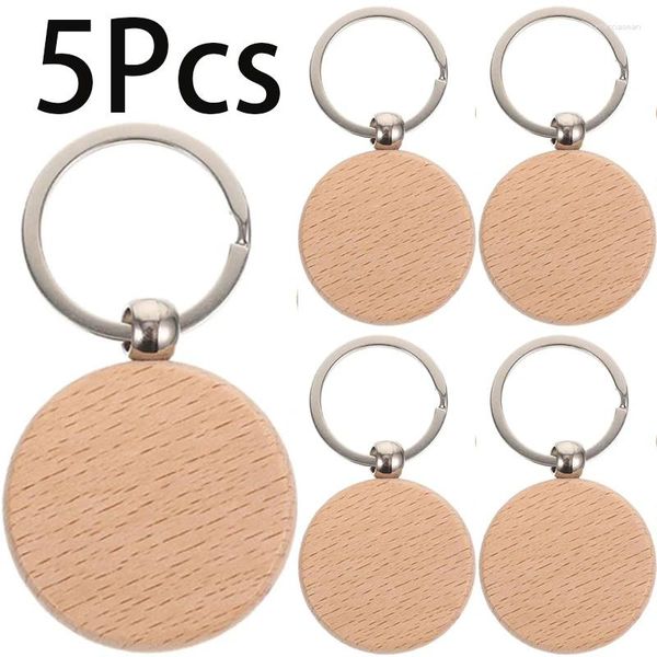 Porte-clés 5pcs porte-clés en hêtre fournitures de bricolage artisanat étiquettes vierges porte-clés en bois étiquette ronde