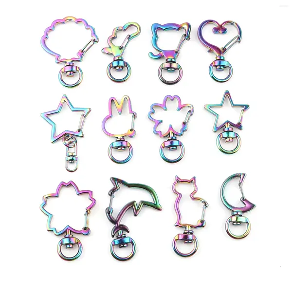 Porte-clés 5pcs mignon multicolore lune étoile porte-clés creux coeur chat animal fleur porte-clés bricolage chaîne accessoires fermoir à homard trouver