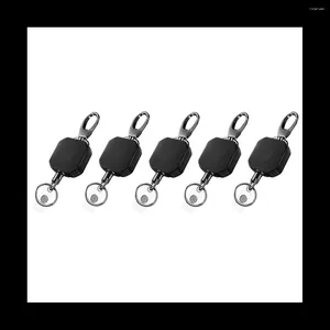 Porte-clés 5pcs porte-badge rétractable en métal robuste mousqueton ceinture bobines clip porte-clés porte-carte d'identité noir