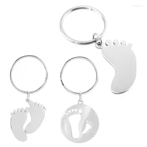 Keychains 5pcs Anneau de clé en acier inoxydable Bébé bébé pied enfant Keychain Miroir vide ID Nom Tags chaîne haute qualité