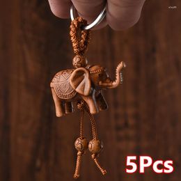 Sleutelchains 5 stcs vrouwen mannen geluk houten olifant snijwerk hanger sleutelhanger religie keten sleutelring sleutelhanging sieraden groothandel schattig