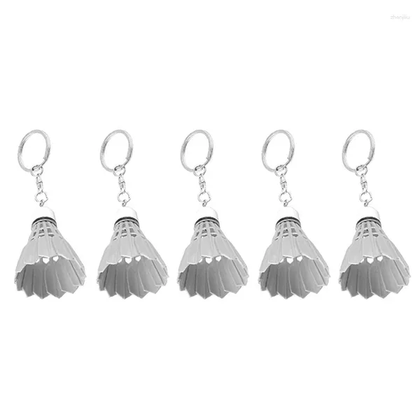 Porte-clés 5x porte-clés sac à main anneau fendu clé en plastique décoration de badminton blanc