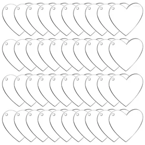 Llaveros 60 paquetes de 2 pulgadas Llavero de corazón acrílico Discos de corazones en blanco con etiquetas de regalo para proyectos de vinilo DIY