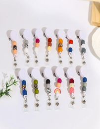 Keychains 60 cm touw Telescopische Boheemse Silicone Rainbow Nurse Badge Scroll Teacher Beaded Badge Gift Easy Pull Buckle2090873