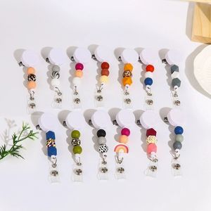 Keychains 60 cm touw Telescopische Boheemse Silicone Rainbow Nurse Badge Scroll Teacher Galed Badge Gift Easy Pull Buckle346s