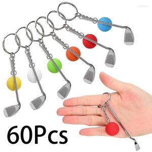 Keychains 60pcs Keychain Mini Golf Racket Ball Pending Keyring Ring Key Creative Metal Tennis Cadena Sports Clubes