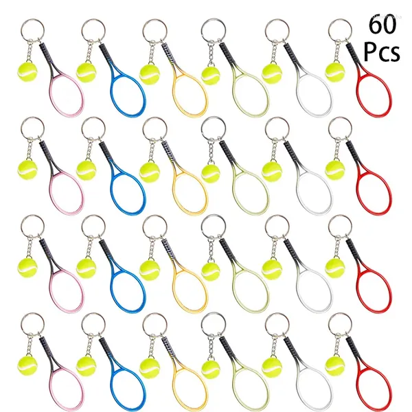 Porte-clés 60pcs mini raquette de tennis porte-clés porte-clés à la mode alliage balle fendue pour l'équipe des amateurs de sport