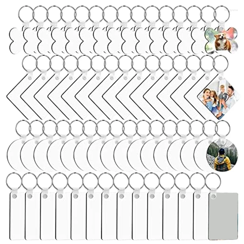 Llaveros 60 piezas Llavero de sublimación en blanco a granel -4 Forma DIY Llavero Llaveros Transferencia de calor de doble cara