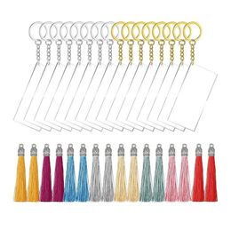 Sleutelhangers 64 Stuks Acryl Sleutelhanger Blanks Lied Sleutelhanger Rechthoek Kwasten Set Voor DIY Projecten En Crafts284H