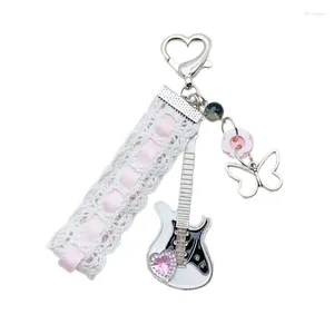 Keychains 652f Ribbon Guitar Butterfly Charm Keychain Decoration Jewelry for Women Girls