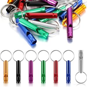 Keychains 6pcs/Bag Aluminium Emergency Whistle Keychain Safety Survival Tool Sturdy Light Keyring Loud Sound Hiking Camping Signal