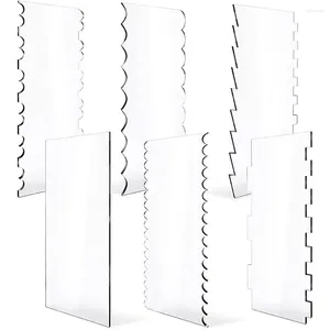 Porte-clés 6pcs clair acrylique gâteau grattoir outil plus lisse ensemble rayures bord glaçage peignes latéraux pour la décoration de crème de bricolage