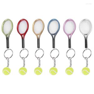 Keychains 6pcs Mini Tennis Racket Ball Keychain hanger Bag Accessoires voor sportadvertentie Fans Souvenirs Seys Ring