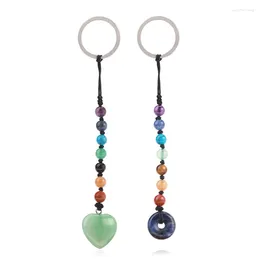 Porte-clés 7 chakras perles de pierre yoga porte-clés cristal naturel forme de coeur beignet porte-clés anneau pour les femmes guérison méditation cadeaux spirituels