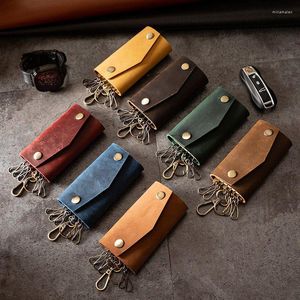 Porte-clés 7 couleurs brillant à deux couches en cuir de vachette porte-clés porte-clés femme de ménage véritable voiture Auto sac porte-clés Miri22