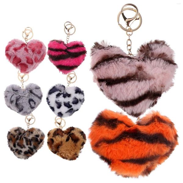 Porte-clés 8 pcs Léopard Porte-clés Fourrure Puff Ball Sac Charms Portefeuille Femme Esthétique Fluffy Peluche Voiture Pour