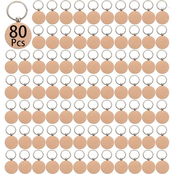 Keychains 80pcs Vierge en bois rond Cléchette en bois des cercles inachevés Anneaux de clés