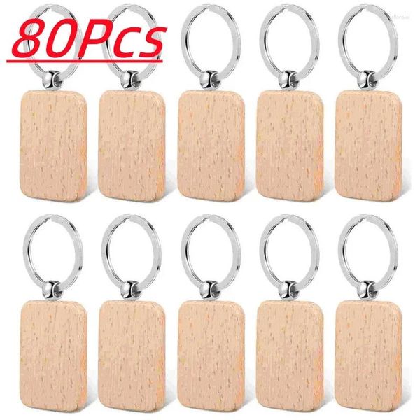 Keychains 80pcs Rectangle-Rectangle Blanks Cortes de bois en bois adaptées à la voiture cadeau laser DIY Craft en gros