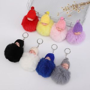 Keychains 8pcs Sleeping Doll Fur Ball Key Chain and Women Fashion Mobile Phone Téléphone Car Plance Prouveau Accessoires Pendante Cadeau de vacances