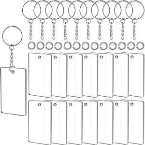 Porte-clés 90 pièces clair acrylique porte-clés blancs Rectangle chanson porte-clés anneaux transparents pour vinyle personnalisé et étiquettes de bricolage