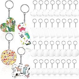 Porte-clés 96 pièces/ensemble Transparent acrylique blanc porte-clés accessoires Rectangle amour os rond anneaux de saut bricolage artisanat cadeau 101A