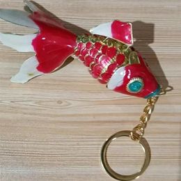 Keychains 9cm grote cloisonne email Fish Charms voor schattige sleutelhangers Chinese geschenk Sway kleurrijke goudvissen sleutelhouder hangers