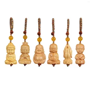 Keychains 9cm State Bouddha en bois Accessoires de trousses de porte-clés monnaie multifonctionnelle Sac de sculpture à la main suspendue.