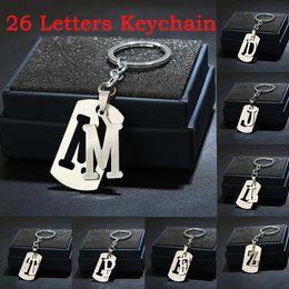 Keychains A-Z Letters Alphabet Keychain Roestvrij staal Silver Kleur Keyring voor vrouwen Men Men Auto Key Ring Backback paar vriendschap sieraden