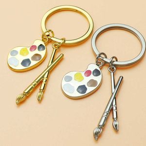 Keychains Abstract Artist Palet Alloy Leger Keychain Painting Tools Brush Key Chain Car Keyring Women LD Art Course Painter Souvenir Gift L230314