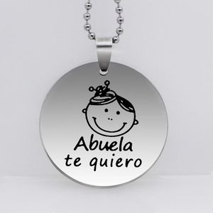 Porte-clés ABUELA Te Quiero Collier 2023 Haute Poli En Acier Inoxydable Pendentif Colliers Bijoux Pour Grand-Mère YP6818