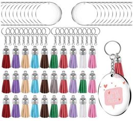 Keychains Acryl Circle Keychain -lege plekken Clear Kit 120pcs voor Cricut Project, inclusief DISC -spaties, Tassels9968314