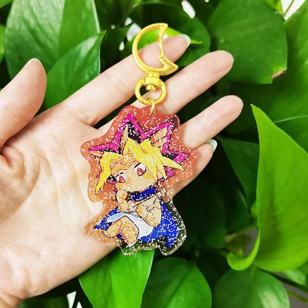 Keychains Acrylique Glitter Adorable Kawaii Figure d'anime double fond de bordure Granditeur imprimé comme le cadre 4.5 6,4 cm