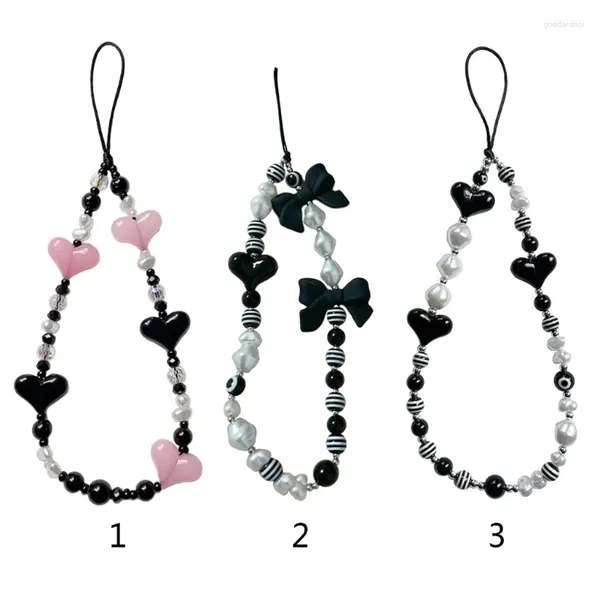 Porte-clés en acrylique avec perles en forme de cœur, couleur bonbon, sangle de téléphone portable, chaîne de téléphone portable, accessoire Y2k, pendentif de sac à la mode pour femmes