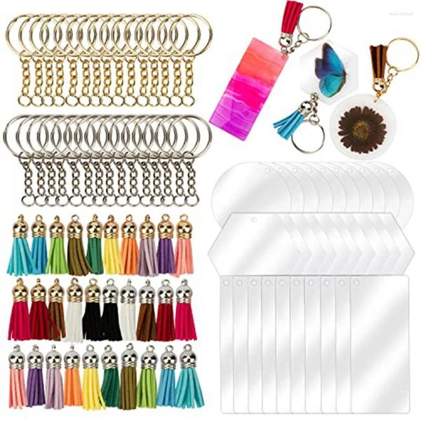 Llaveros Llavero acrílico en blanco a granel para llaveros de vinilo Kit DIY Craft 30 piezas (3 formas de hojas 15 borlas de colores)