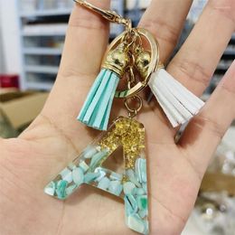 Keychains Acryl Letter Keychain met Tassel Women Bag Pendant Gold Foil Initiële alfabet Keyring Girlfriend Wallet Charm Gifts