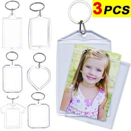 Porte-clés acrylique Po cadre blanc porte-clés transparent photo insérer rectangle coeur porte-clés avec anneau fendu bricolage porte-clés pour la famille