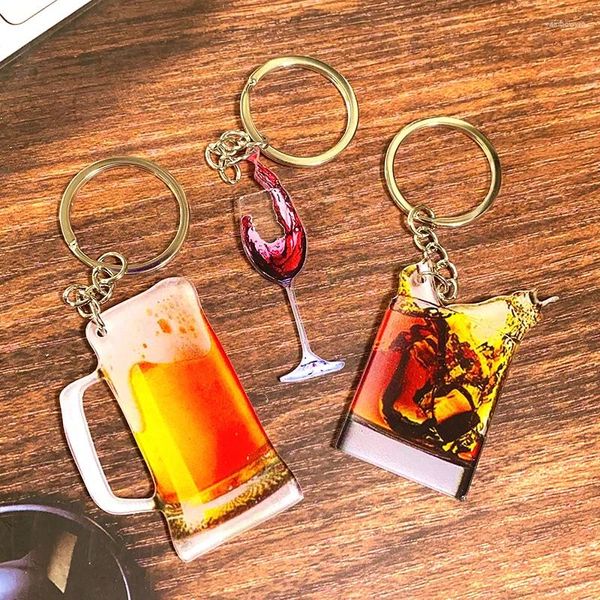 Keychains Acrílico Vino de vino tinto Cerveza Mug Keychain Keyring para mujeres Men Creative Funny Funny Whisky Box Bar Key Bar Accesorios de regalos