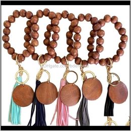 Porte-clés Aessories Drop Delivery 2021 6 Styles Bracelet En Bois Porte-clés Avec Glands Bricolage Fibre Pandent Bois Perle Bracelet Clé Décorer De Mode