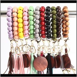 Porte-clés Aessories11 Couleurs Bracelet En Bois Porte-clés Avec Glands Clés Bricolage Fibre De Bois Pandent Bois Perle Bracelet Clé Décorer Mode 1