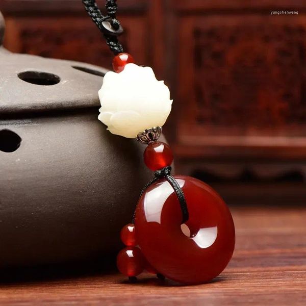 Llaveros Ágata Ping An Clasp Bodhi Lotus Llavero Masculino y femenino Colgante de coche Baoping Creativo DIY