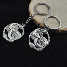 Keychains alliage rond double serpent clés chaînes clés argenté animaux clés clés de trousse clés gothiques femmes femmes hommes de la décoration de voitures cadeaux