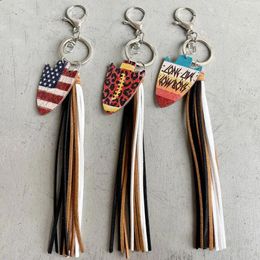 Keychains American Flag Print Arrow Head Charm Mixed Color Tassel Key Chain For Women Leopard Football Arrowhead Western Keychain