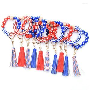 Porte-clés Drapeau Américain Imprimer Porte-clés Pour Clés Perles En Bois Charmes Bracelet En Bois Bracelet Porte-clés En Gros 2022 À La Mode Forb22