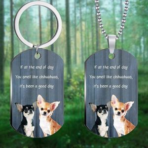 Keychains Animal Keychain Vrouwen Chihuahua Key Chain for Men If aan het einde van de dag ring roestvrijstalen sleutels feest hanger meisjes geschenk