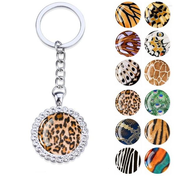 Porte-clés peau d'animal porte-clés texture mignonne verre cabochon strass porte-clés pendentif bijoux souvenir tigre