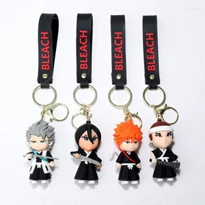 Porte-clés Anime BLACH Porte-clés Kurosaki Ichigo Hitsugaya Toushirou Kuchiki Rukia Silicone Figure Pendentif Suspendu Ornement Cadeau